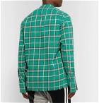 Greg Lauren - Grandad-Collar Distressed Checked Cotton-Flannel Shirt - Green