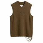 MM6 Maison Margiela Men's Knitted 6 Vest in Khaki-Black Print