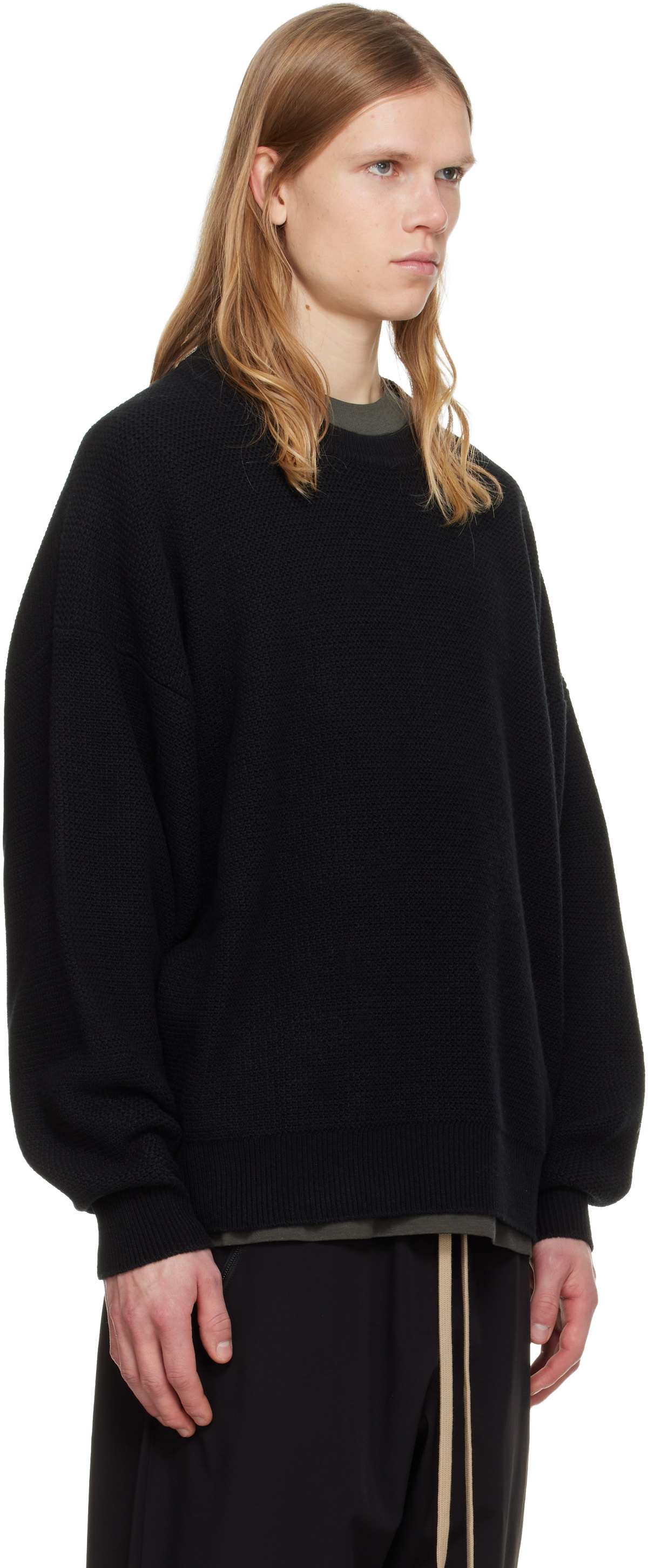 Fear of God Black Wool Rib Crewneck Sweater