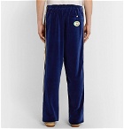 Gucci - Tapered Logo-Appliquéd Webbing-Trimmed Piped Velvet Sweatpants - Blue