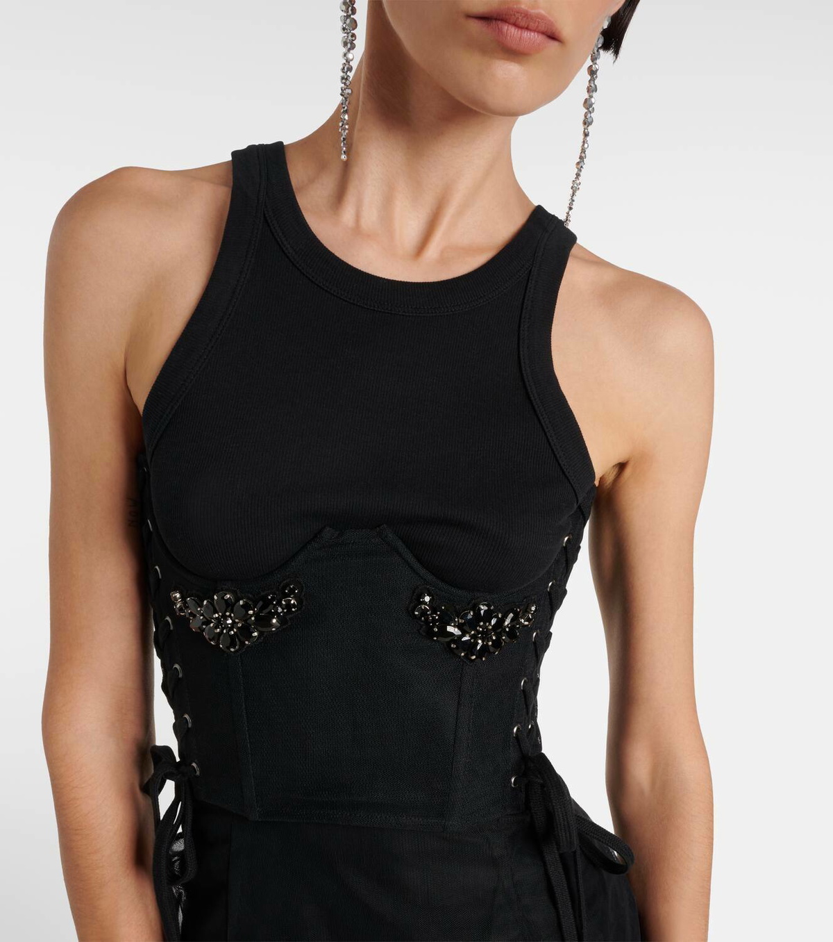 Simone Rocha Crystal-embellished mesh corset Simone Rocha