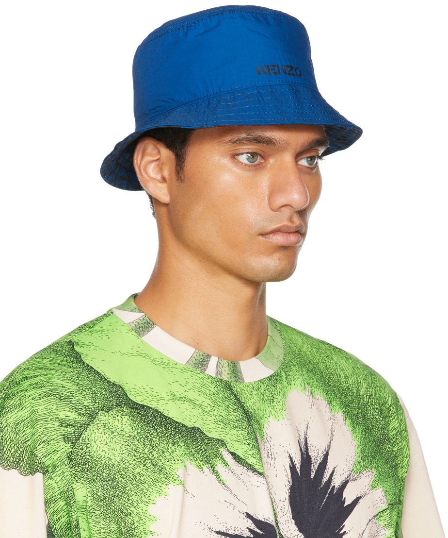 Kenzo Reversible Blue Monogram Bucket Hat Kenzo