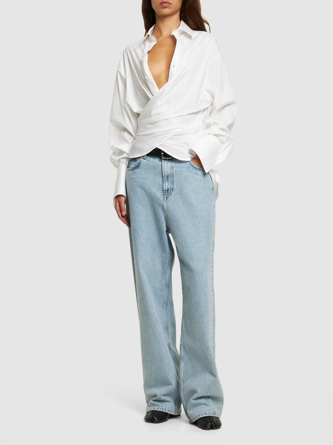 PETER DO Cotton Blend Poplin Wrap Shirt