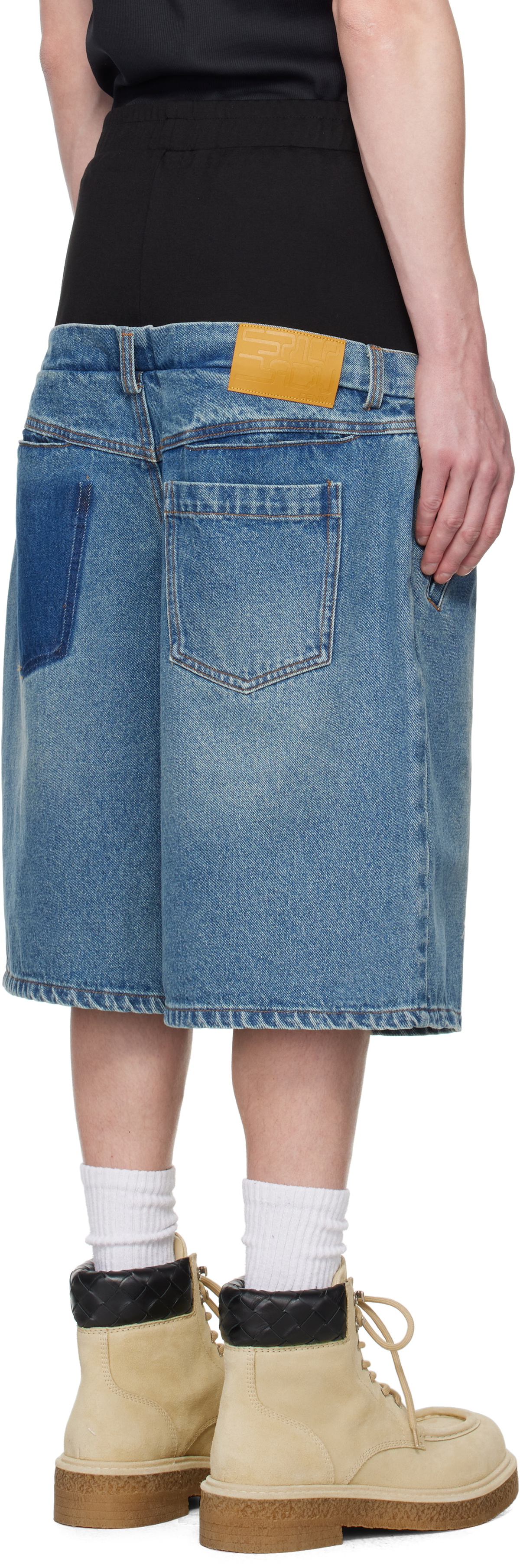 SPENCER BADU Blue & Black Dropped Denim Shorts