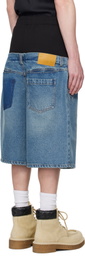 SPENCER BADU Blue & Black Dropped Denim Shorts