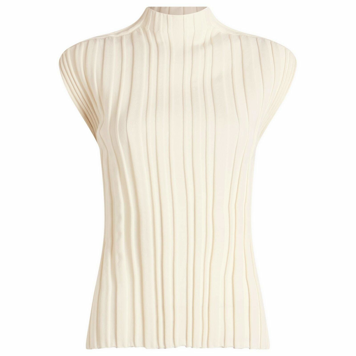 Pleats Please Issey Miyake Women's Rib Knit Short Sleeve Top in Off White 