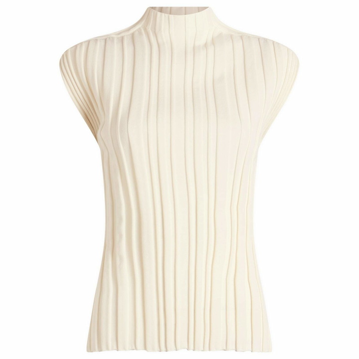 Photo: Pleats Please Issey Miyake Women's Rib Knit Short Sleeve Top in Off White 