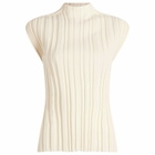 Pleats Please Issey Miyake Women's Rib Knit Short Sleeve Top in Off White 