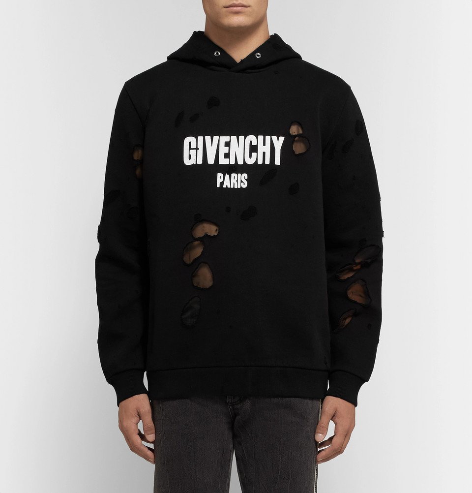 Givenchy - Oversized Distressed Logo-Print Cotton-Jersey Hoodie - Men -  Black