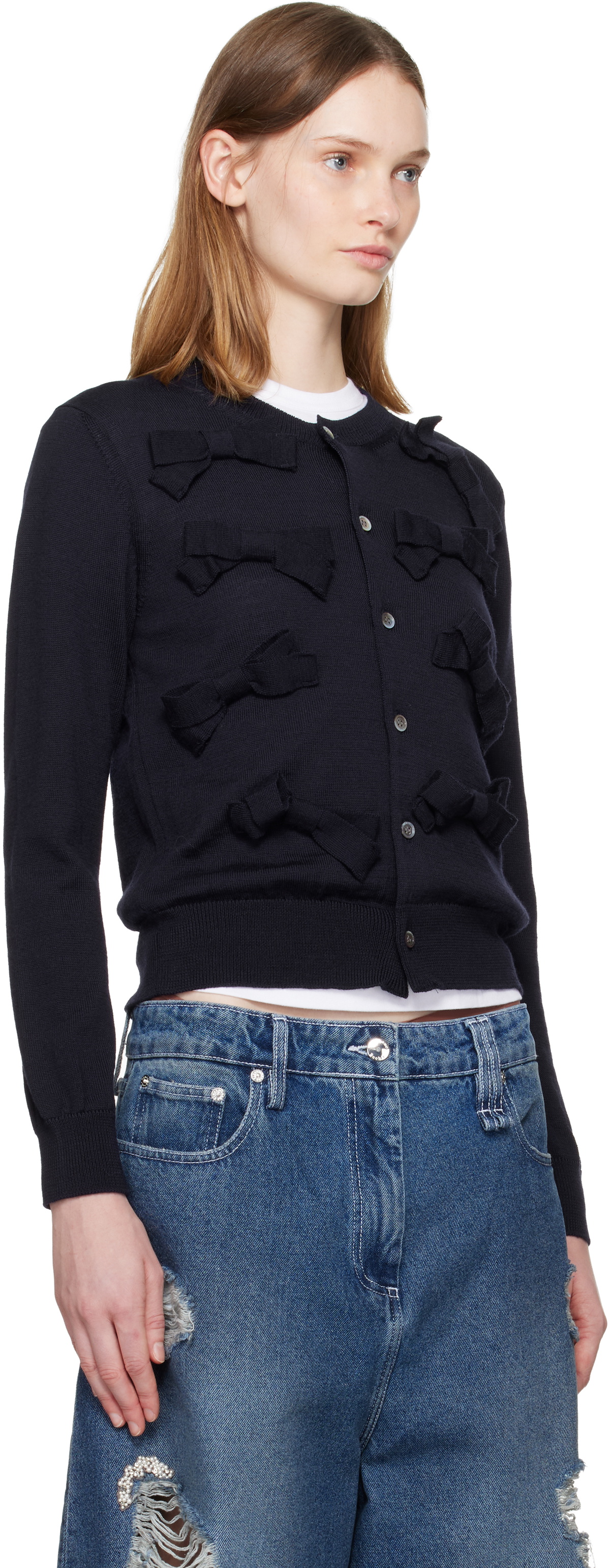 Comme des Garçons Girl Navy Bow Cardigan
