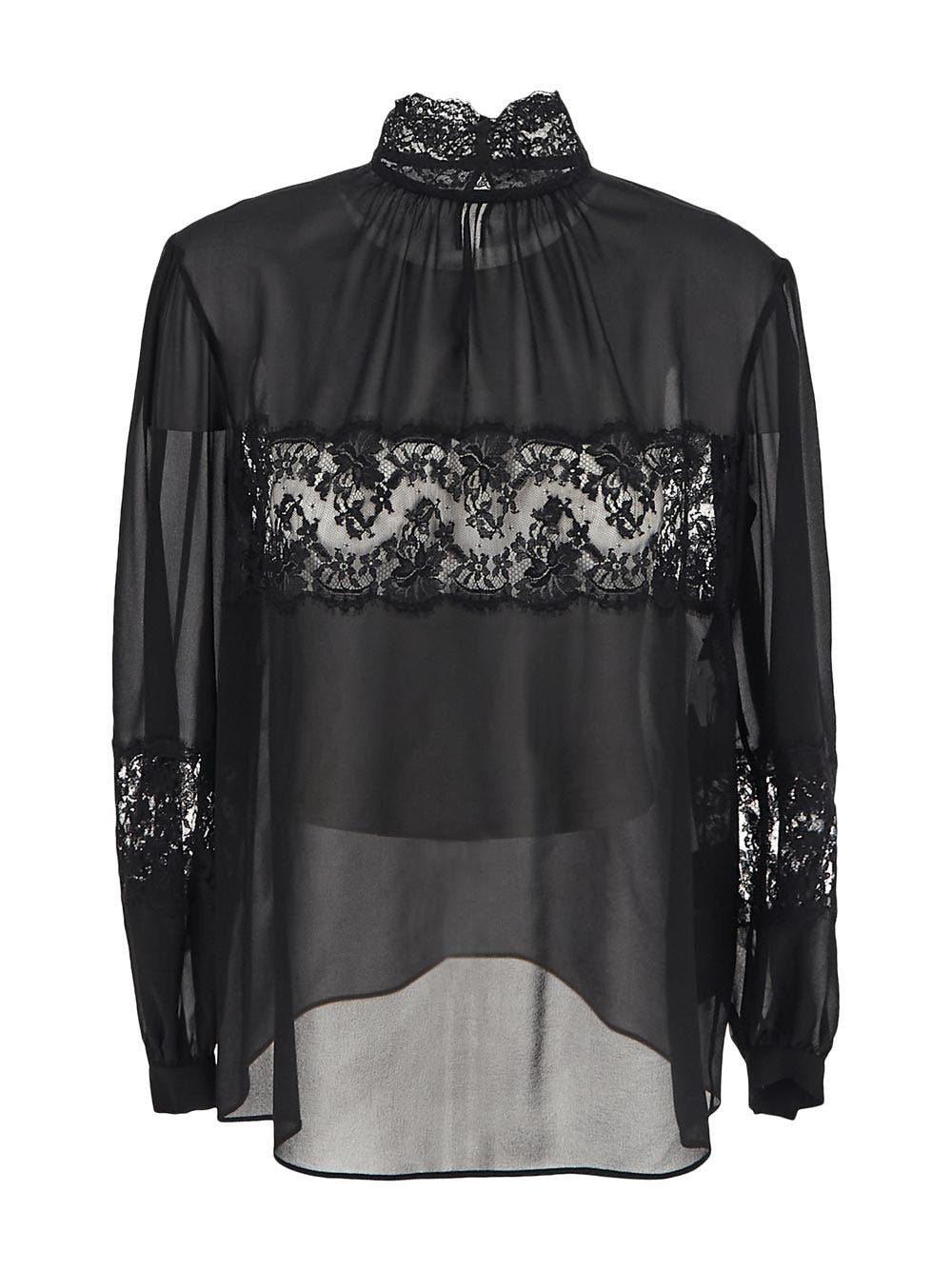 Dolce & Gabbana Black Lace Logo Band Detail Turtleneck Top M Dolce