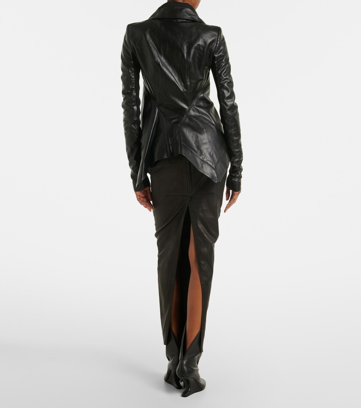 Rick Owens Dirt Pillar leather and cotton midi skirt