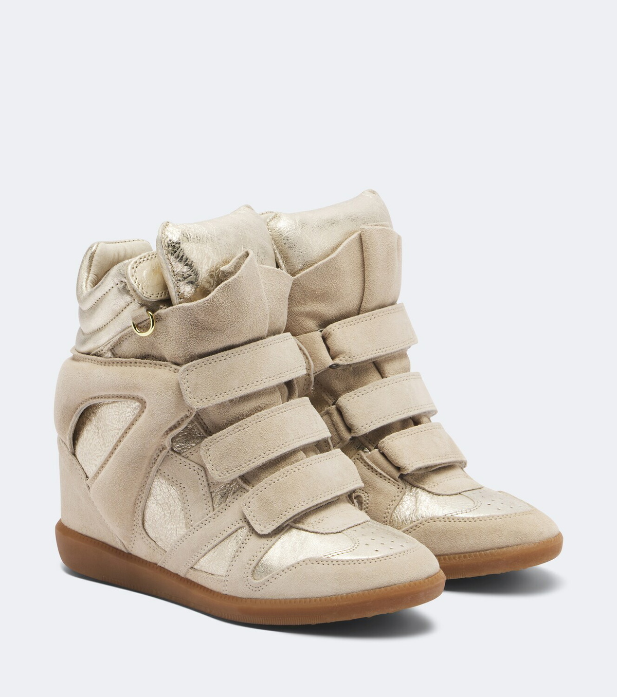 Isabel Marant Bekett metallic leather and suede wedge sneakers