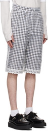 Anna Sui SSENSE Exclusive Black & Gray Daisy Embroidery On Gingham Shorts