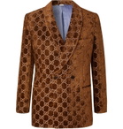 Gucci - Brown Double-Breasted Logo-Embroidered Velvet Tuxedo Jacket - Brown