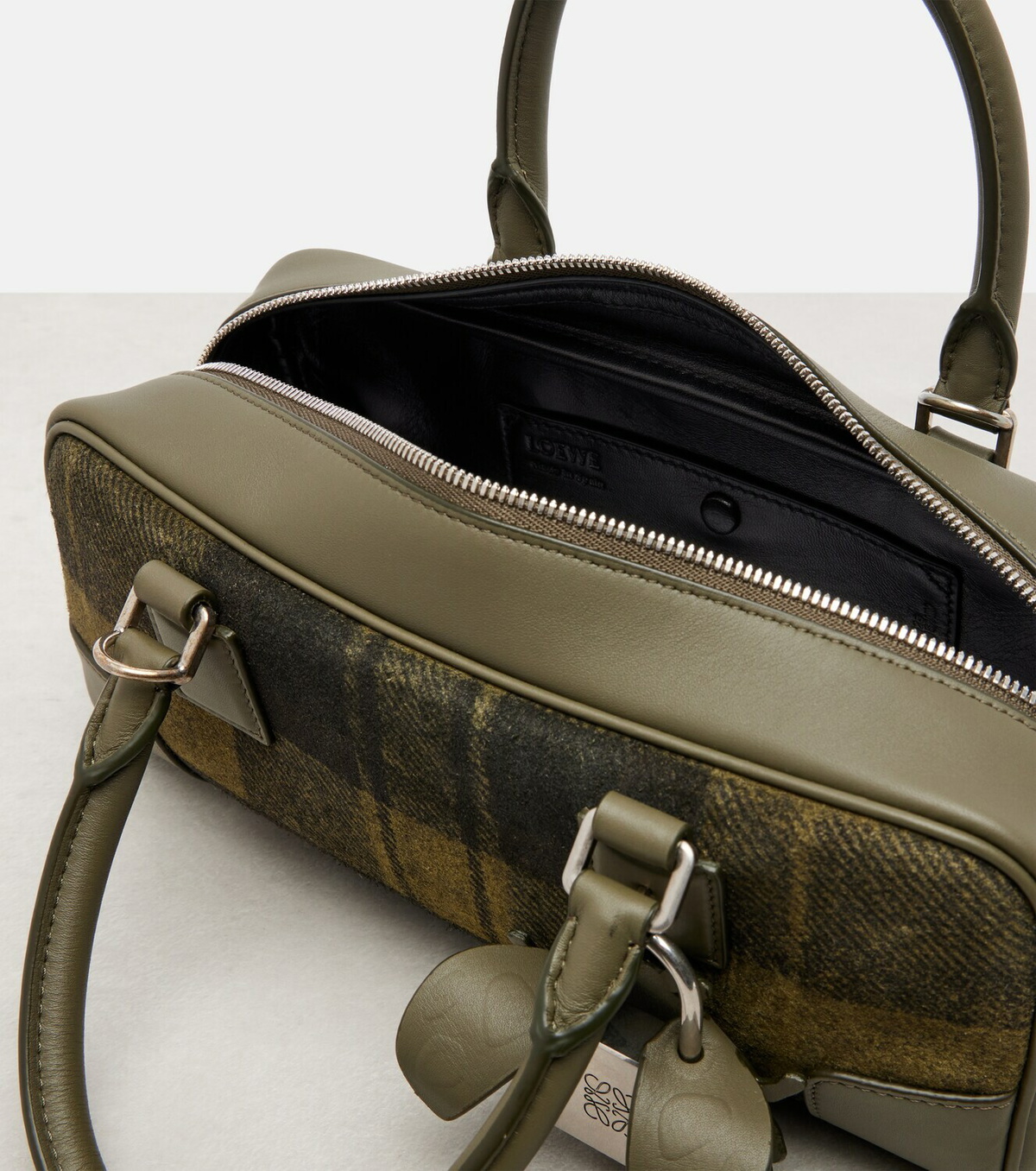 Loewe Amazona 23 leather-trimmed tartan tote bag