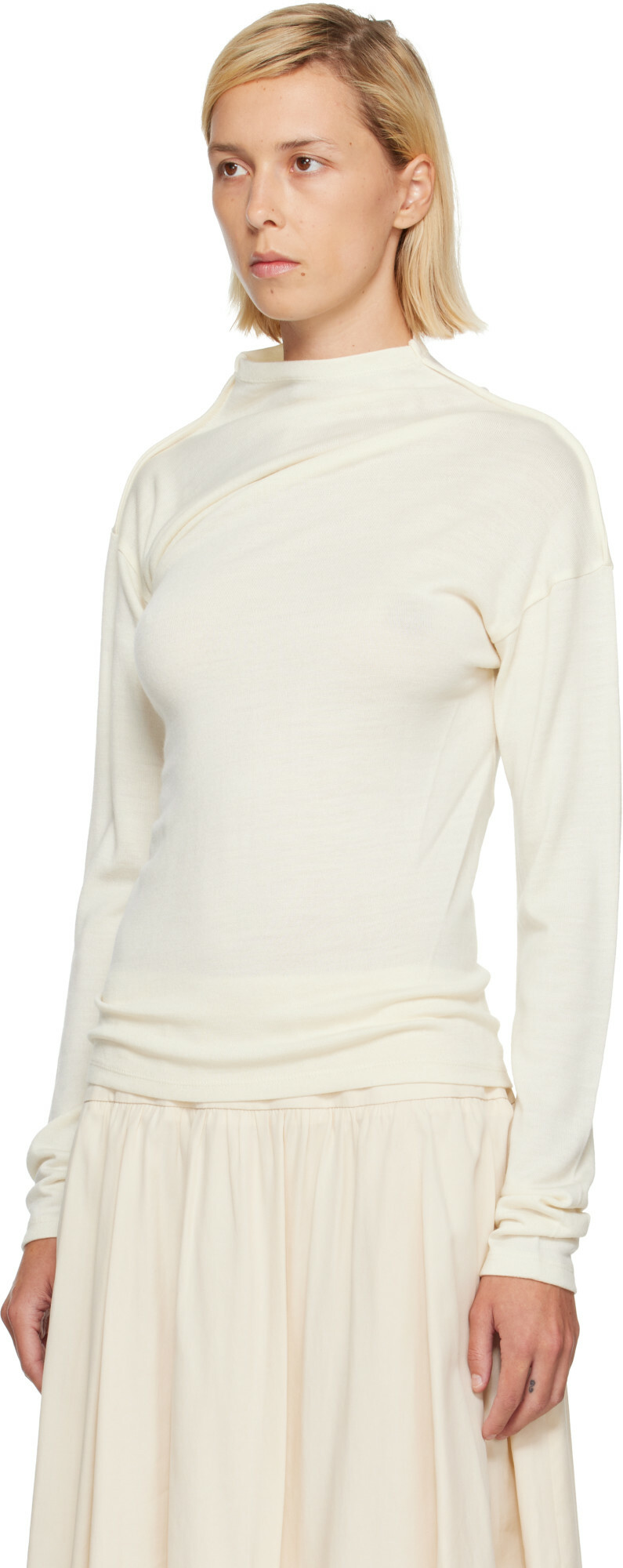LE17SEPTEMBRE Off-White Wool Blend Draped Knit T-shirt