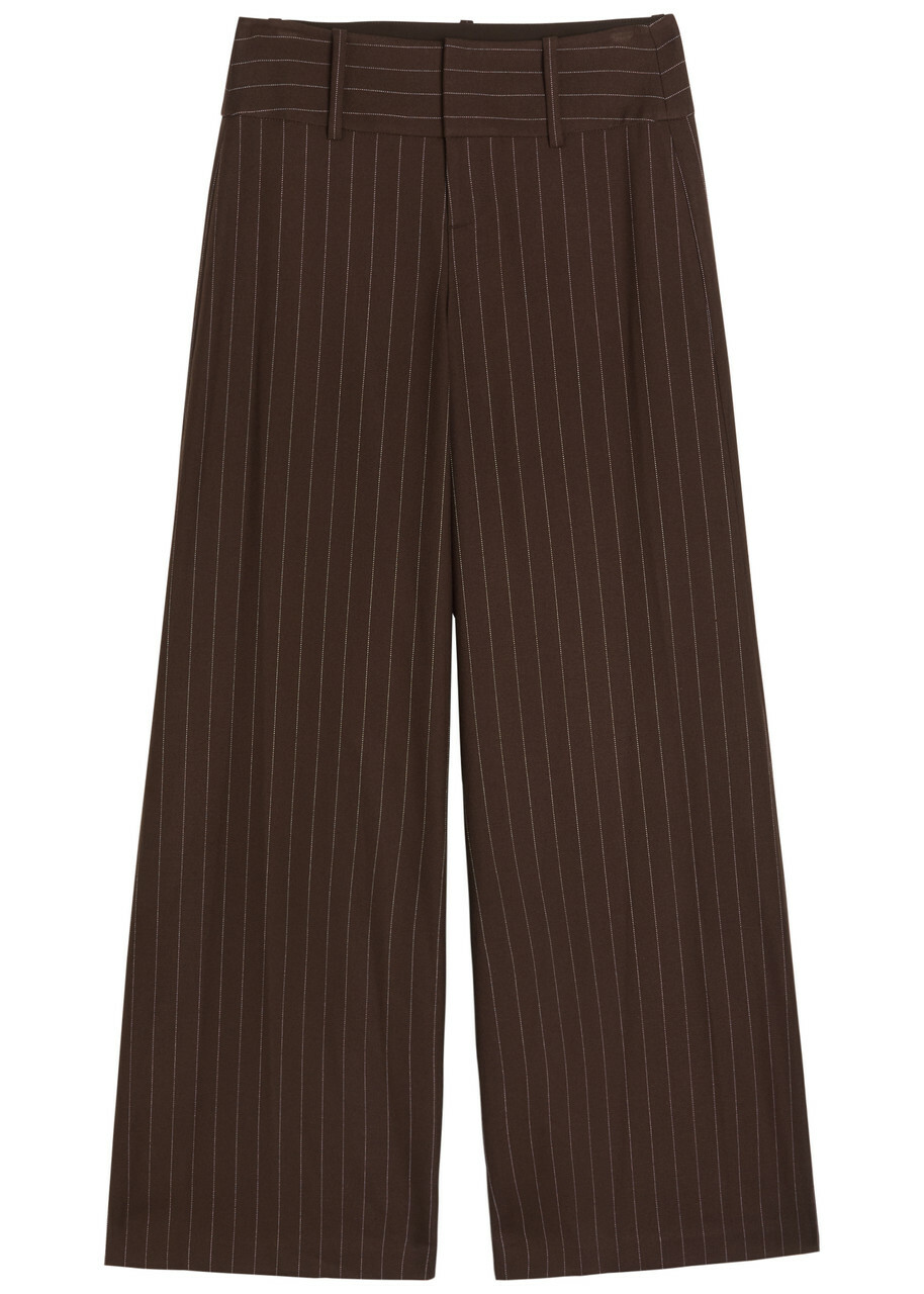 Alice + Olivia Olivia Pinstriped Wide-leg Twill Trousers Dark Brown