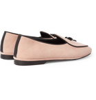 Rubinacci - Marfy Embellished Leather-Trimmed Suede Loafers - Neutrals