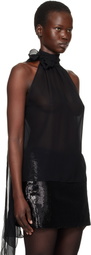 TOM FORD Black Silk Georgette Sleeveless Lavalliere Blouse