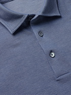 ERMENEGILDO ZEGNA - Leather-Trimmed Cotton-Piqué Polo Shirt - Blue - IT 46