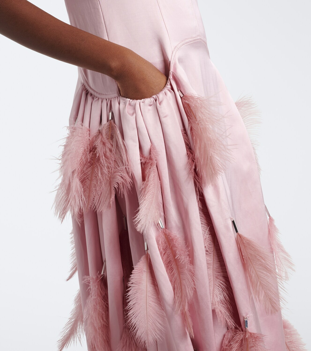 Jacques Wei Feather-trimmed satin gown