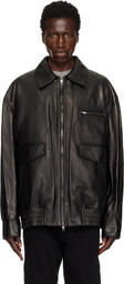 WOOYOUNGMI Black Banding Leather Jacket
