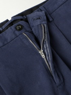 Incotex - Tapered Pleated Cotton-Blend Twill Trousers - Blue