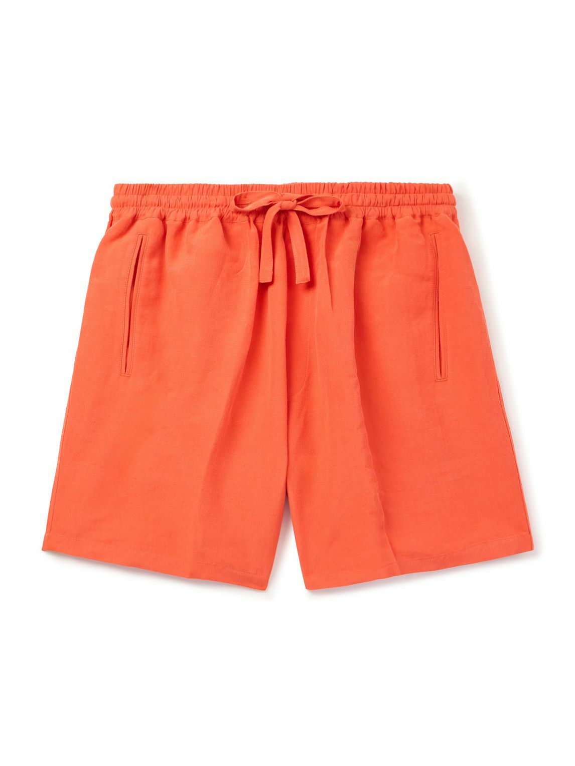 UMIT BENAN - Julian Straight-Leg Linen and Silk-Blend Drawstring Shorts - Red