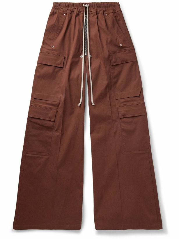 Photo: Rick Owens - Wide-Leg Cotton-Blend Drawstring Cargo Trousers - Burgundy
