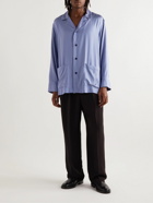 UMIT BENAN B - Lakehouse Convertible-Collar Striped Silk-Faille Shirt - Blue