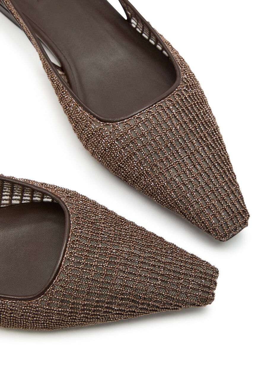 Brunello Cucinelli Bead-embellished Leather Slingback Flats Brown
