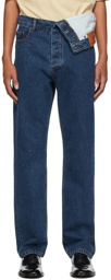 Y/Project Navy Classic Asymmetric Waist Jeans