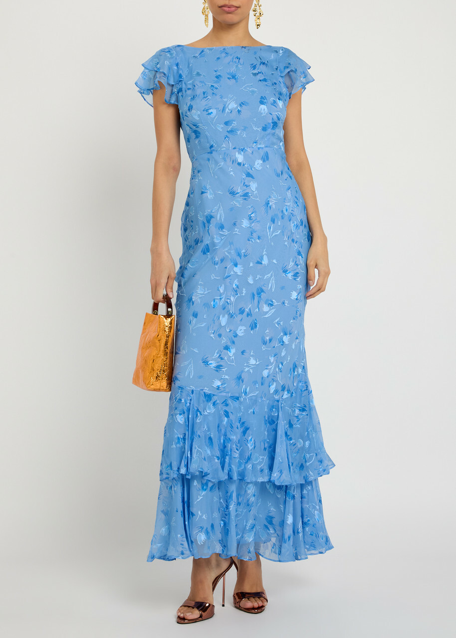 Rixo Ordinia Devoré Silk-blend Maxi Dress Blue