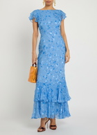 Rixo Ordinia Devoré Silk-blend Maxi Dress Blue
