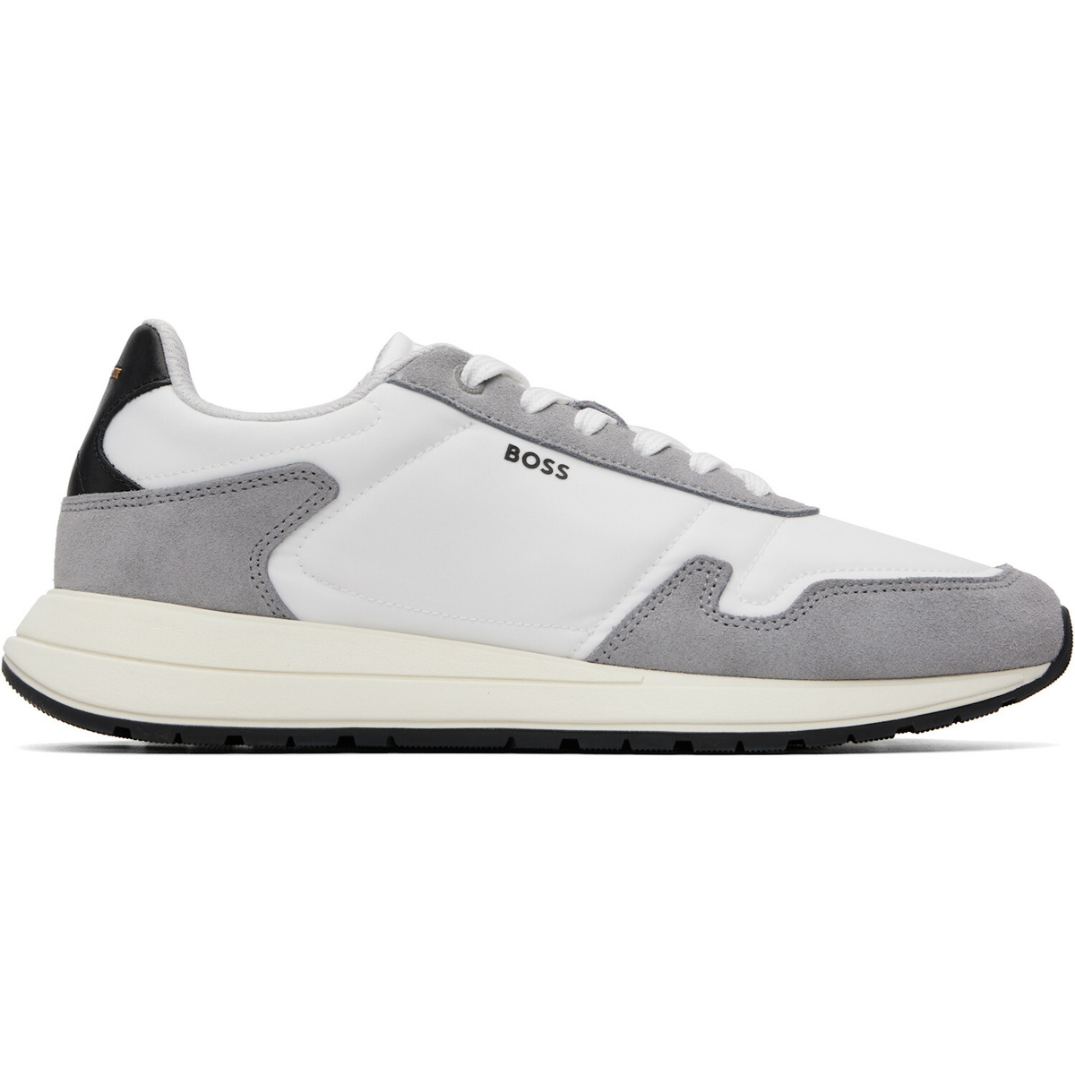 BOSS White & Gray Lightweight Fabric Suede Trim Sneakers