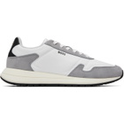 BOSS White & Gray Lightweight Fabric Suede Trim Sneakers