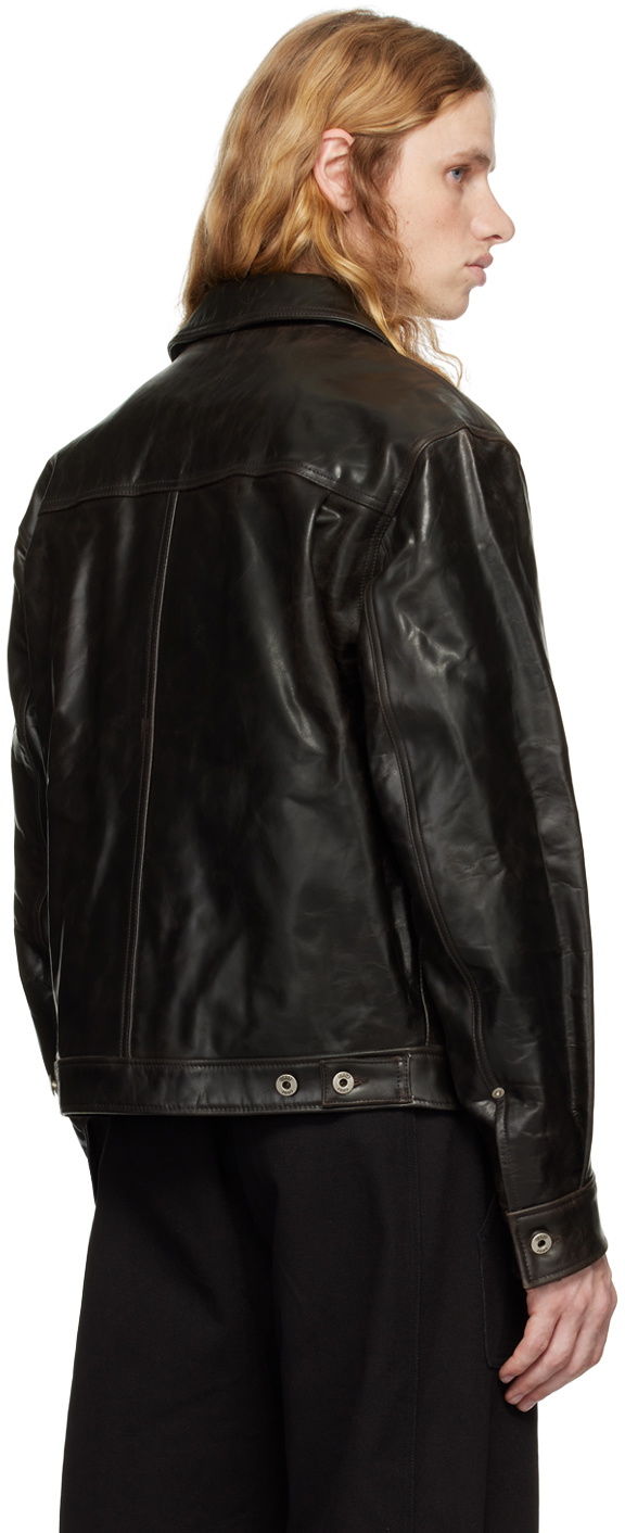COOR Brown Pocket Trucker Leather Jacket COOR
