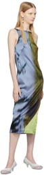 Serapis Blue & Khaki Open Back Midi Dress