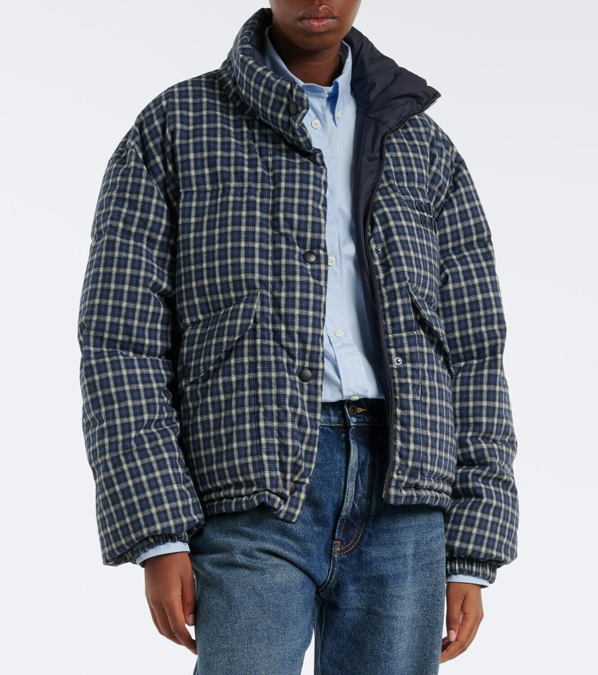 Miu Miu Reversible checked cotton flannel down jacket