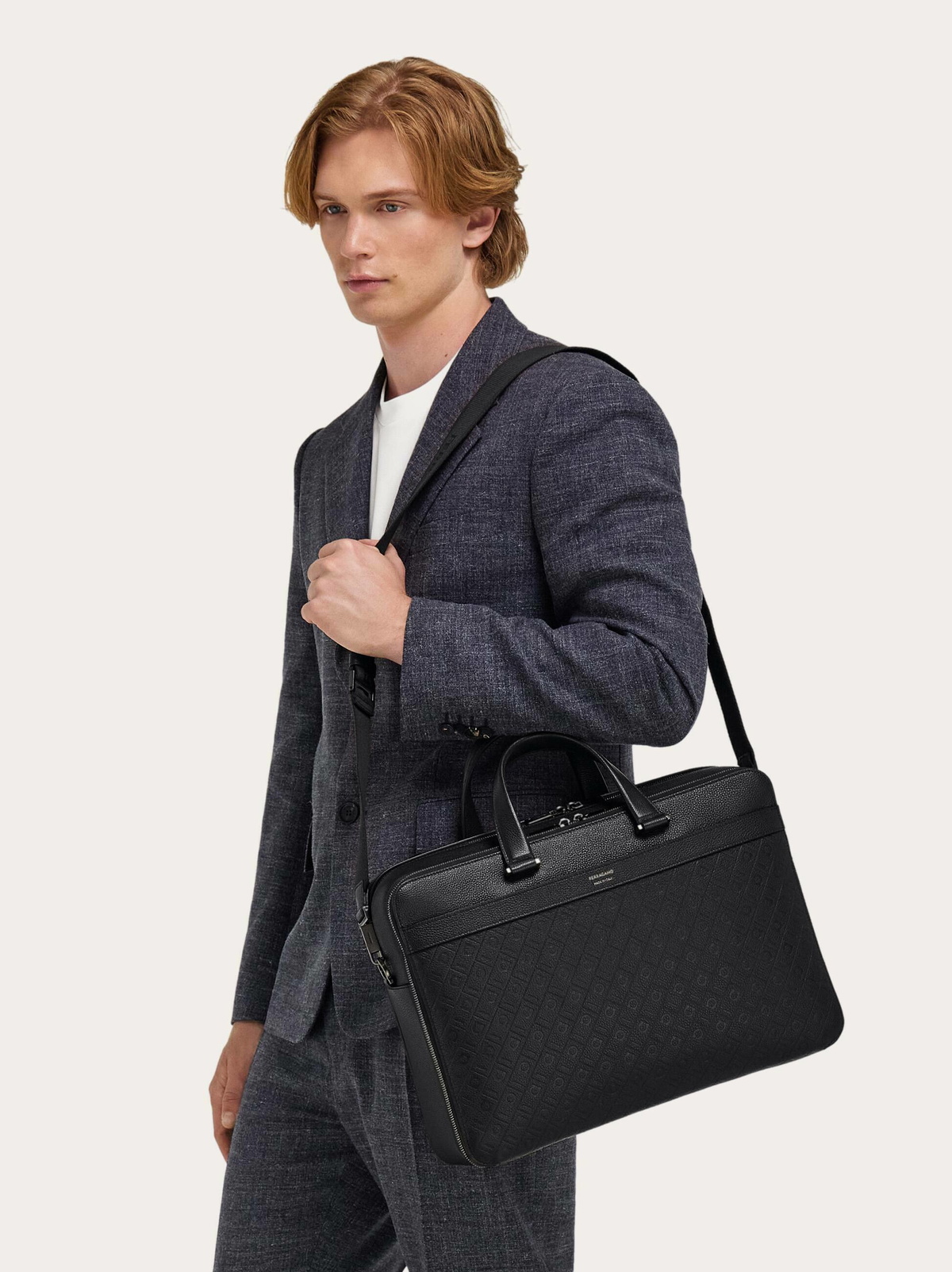 Ferragamo Mens Ferragamo Monogram briefcase in Black