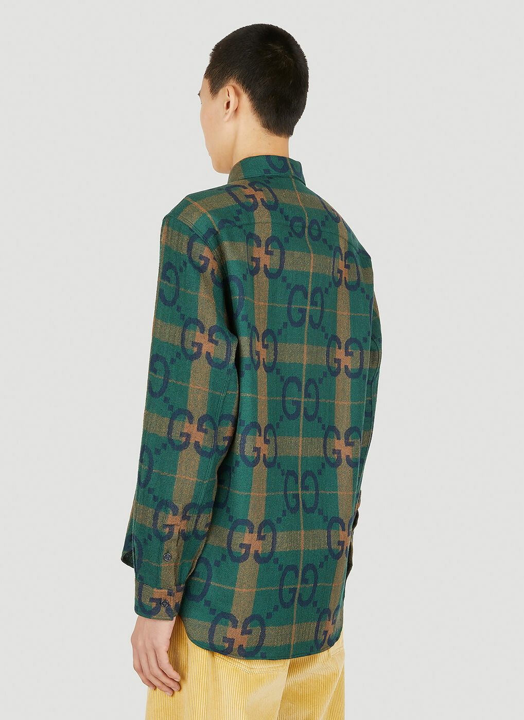 Gucci Checked Monogram-print Shirt in Green for Men