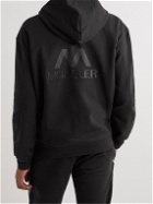 Moncler - Logo-Embroidered Striped Cotton-Jersey Zip-Up Hoodie - Black