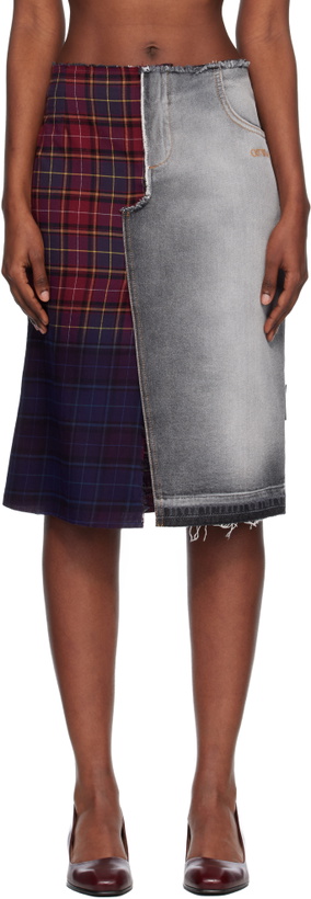 Photo: Off-White Red & Blue Check Flannel Denim Midi Skirt