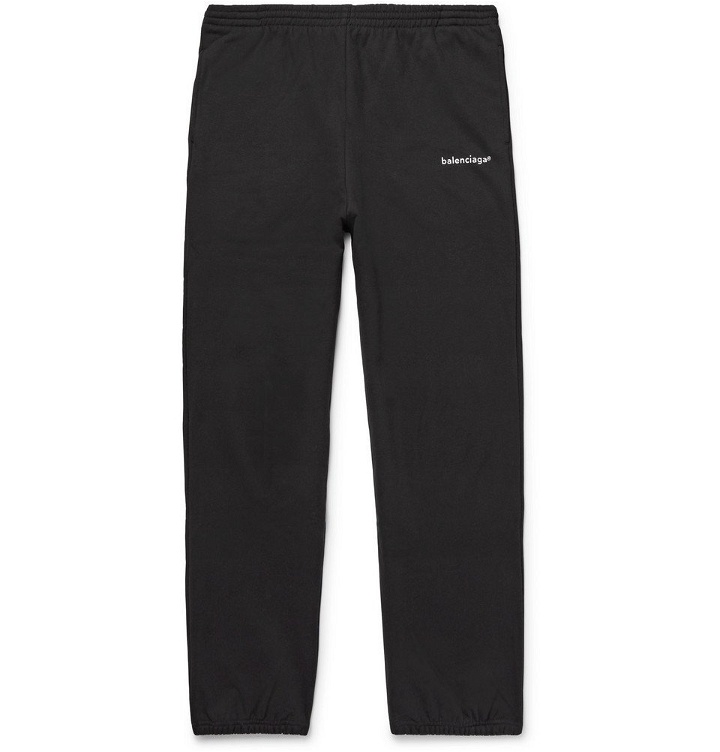Photo: Balenciaga - Tapered Logo-Print Loopback Cotton-Jersey Sweatpants - Black