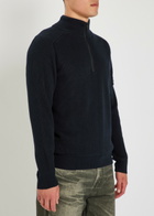 Stone Island Logo-appliquéd Half-zip Ribbed Cotton-knit Jumper Navy