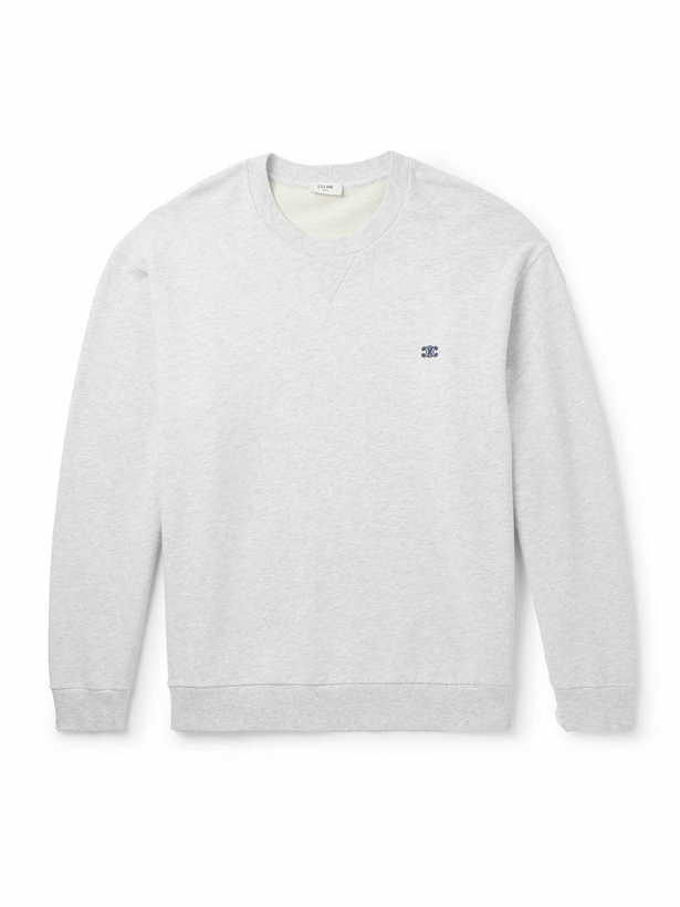Photo: CELINE - Logo-Embroidered Cotton-Jersey Sweatshirt - Gray