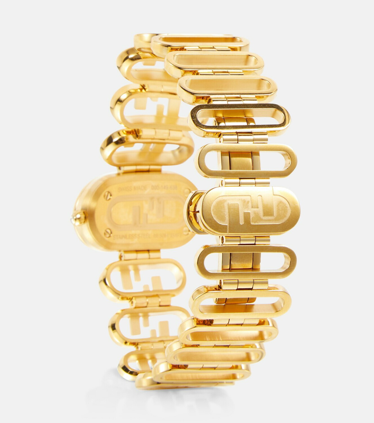 Fendi O'Lock stainless steel watch with diamonds and lapis lazuli