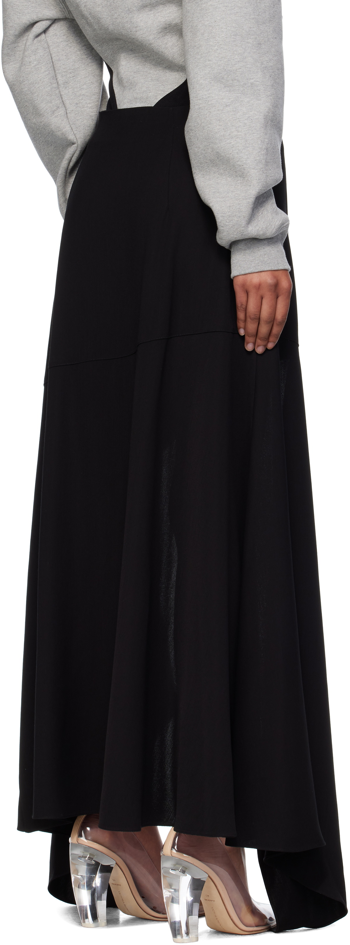 Mugler Black Asymmetrical Cascading Maxi Skirt
