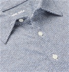 MAN 1924 - Striped Cotton and Linen-Blend Jersey Polo Shirt - Blue